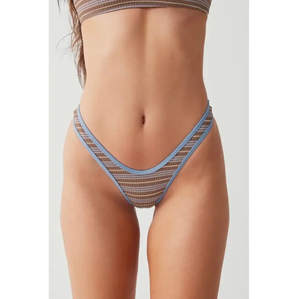 Frankies Bikini's Dove Striped Full Moon Bottom- Size S